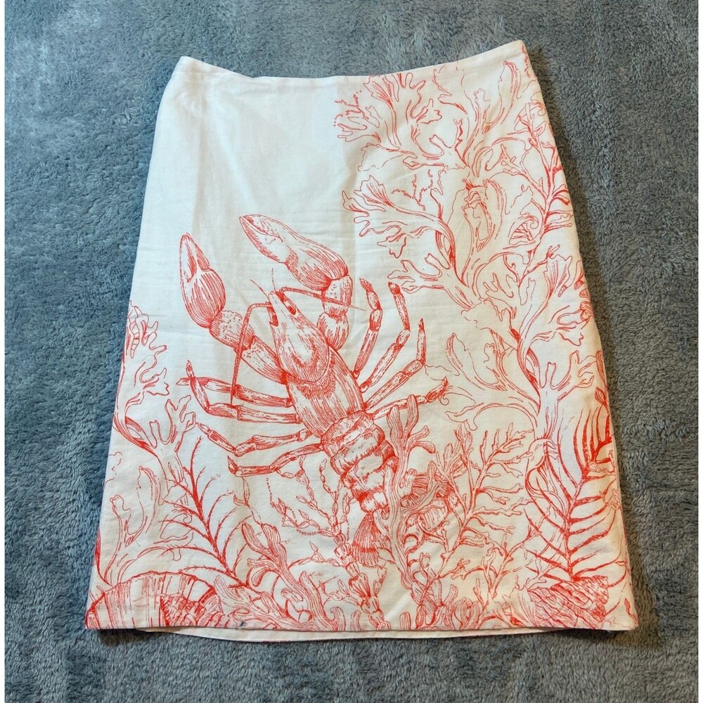 HD in Paris Lined Lobster Skirt Size 2 Pencil Printed All Cotton Lined Side Zip
